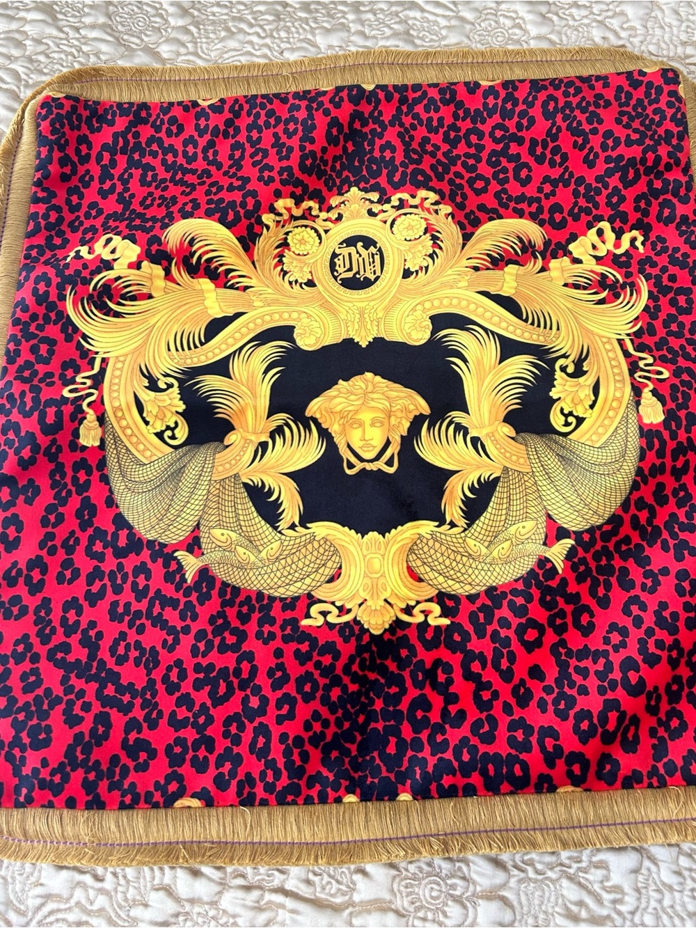 Versace Red, Black & Gold Baroque Leopard Pillow Cover